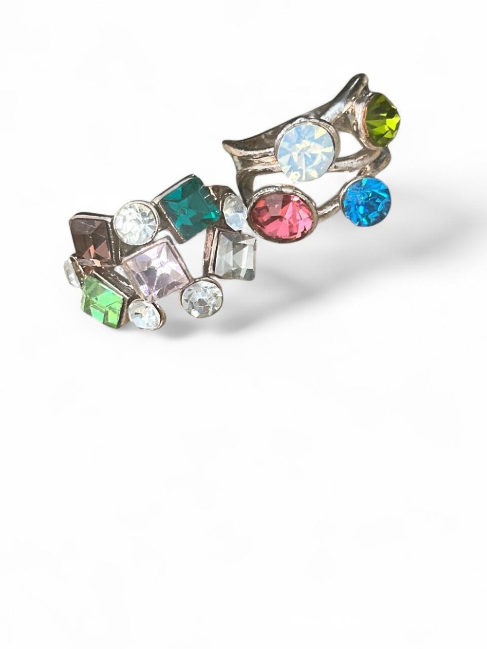 Multicolor Crystal Cluster 2 Ring Bundle - Women Jewelry